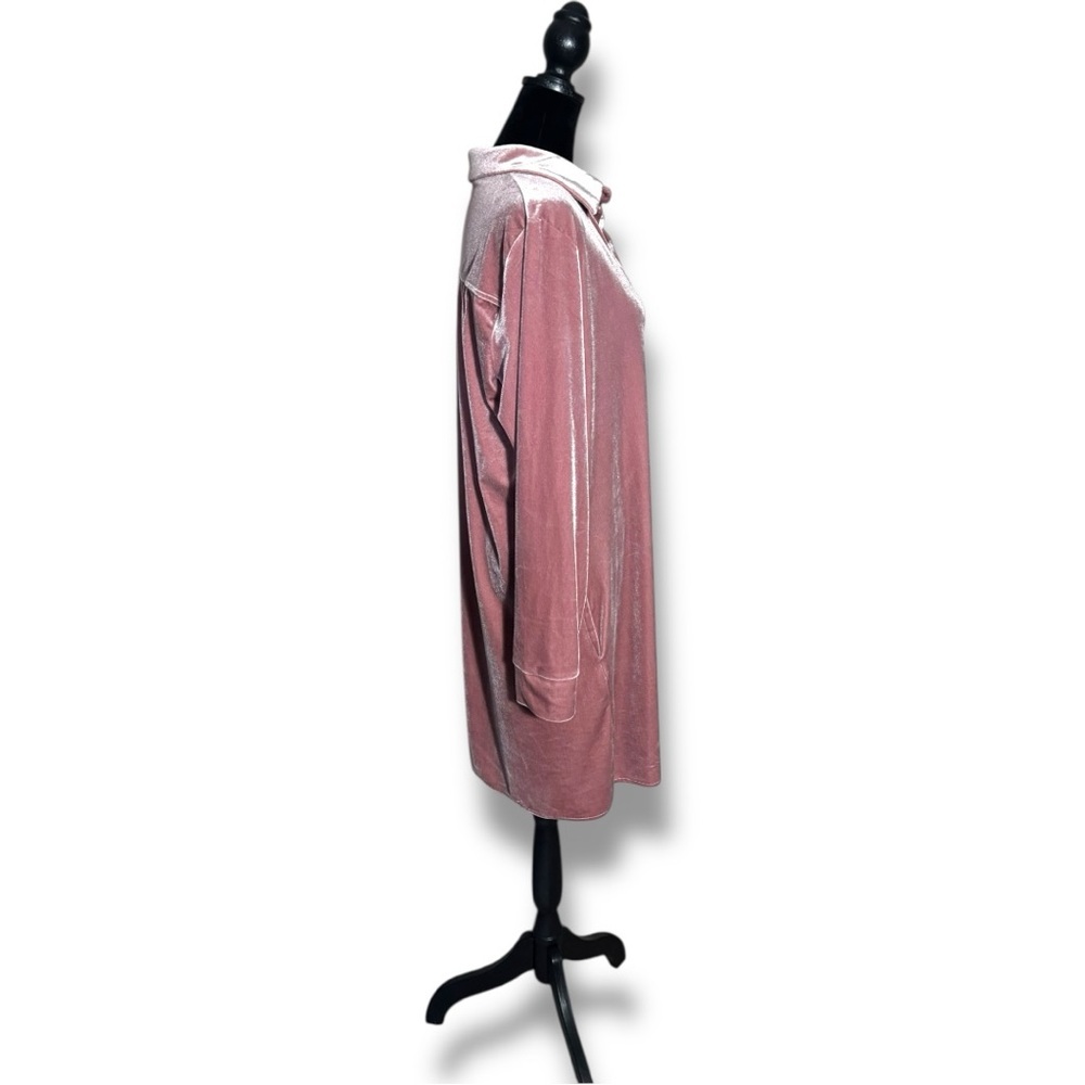 Rose/Mauve Velvet Long Sleeve Button Down Collared Mini Shirt Dress - Picture 5 of 16